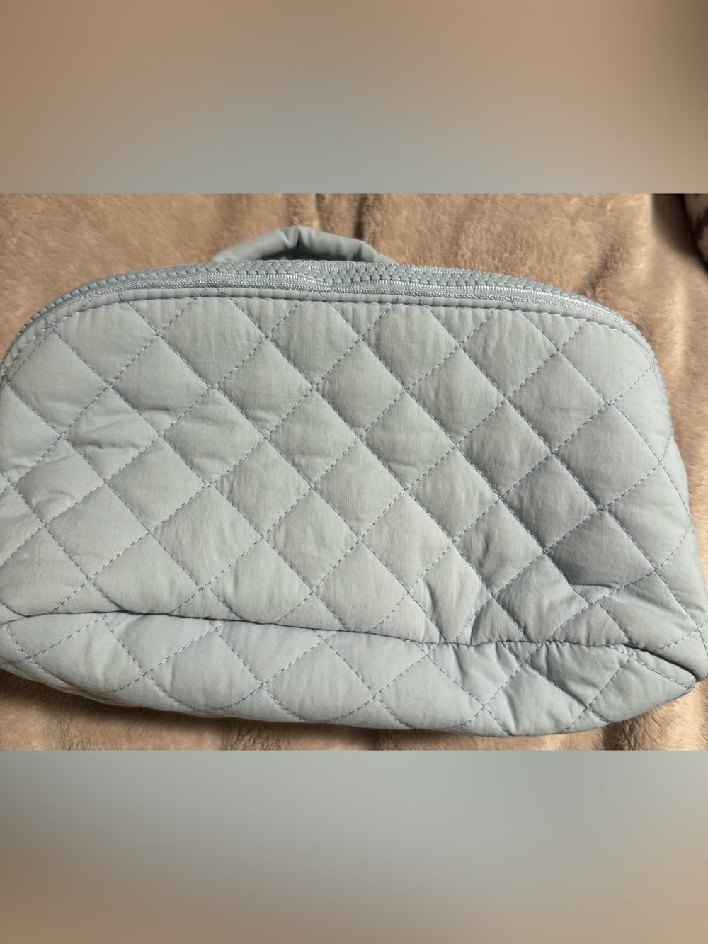 Quilted Light Blue Cosmetic Travel Case - Picture 2 of 6